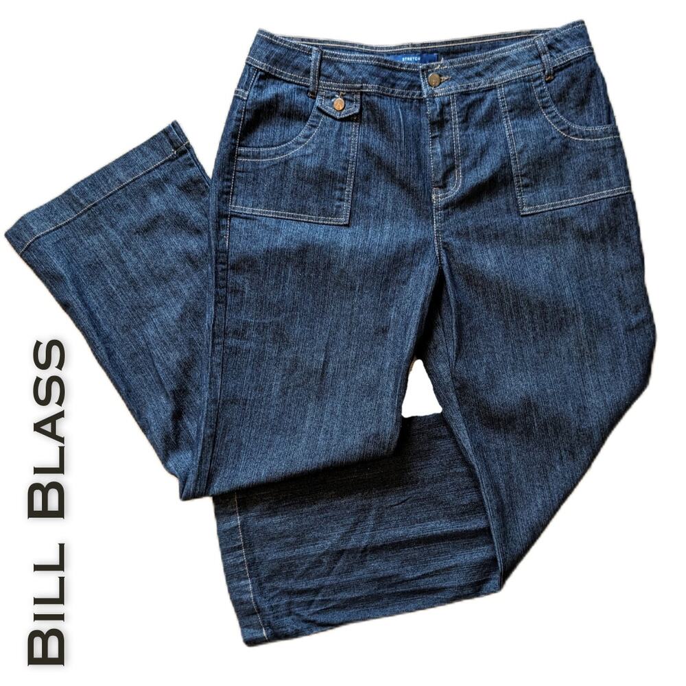 Bill Blass Jeans High Rise Wide Leg Dark Denim Y2K Contrast Stitching Size 14